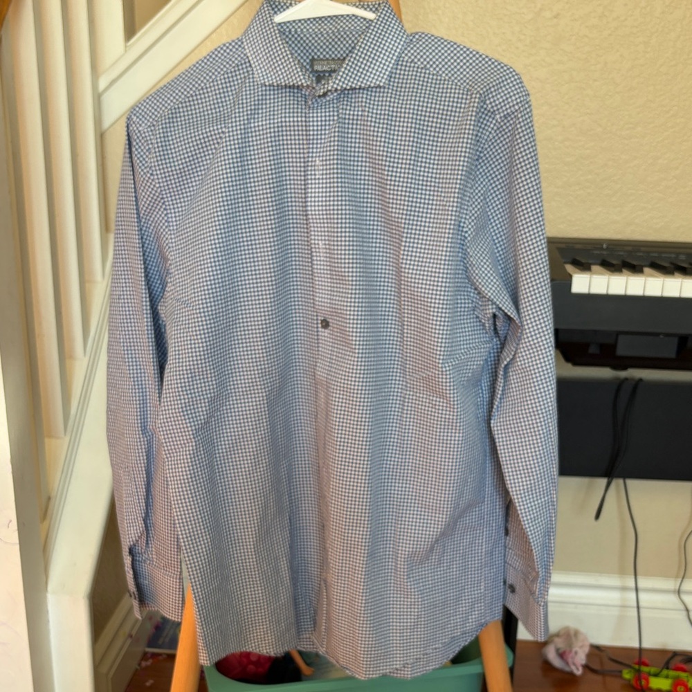 Kenneth Cole Reaction Blue and White Checkered Dress Shirt